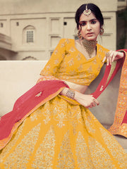 Yellow Satin Partywear Lehenga Choli - Inddus.com