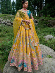 Yellow Silk Embroidered Lehenga Choli - Inddus.com