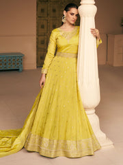 Yellow Silk Partywear Anarkali Suit - Inddus.com
