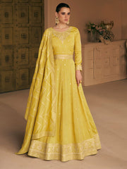 Yellow Silk Partywear Anarkali Suit - Inddus.com