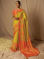 Yellow Soft Silk Woven Design Saree - Inddus.com