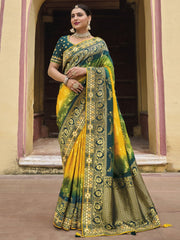 Yellow Viscose Silk Traditional Saree - Inddus.com