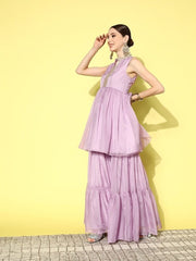 Yoke Design Pleated Kurta with Sharara - Inddus.com