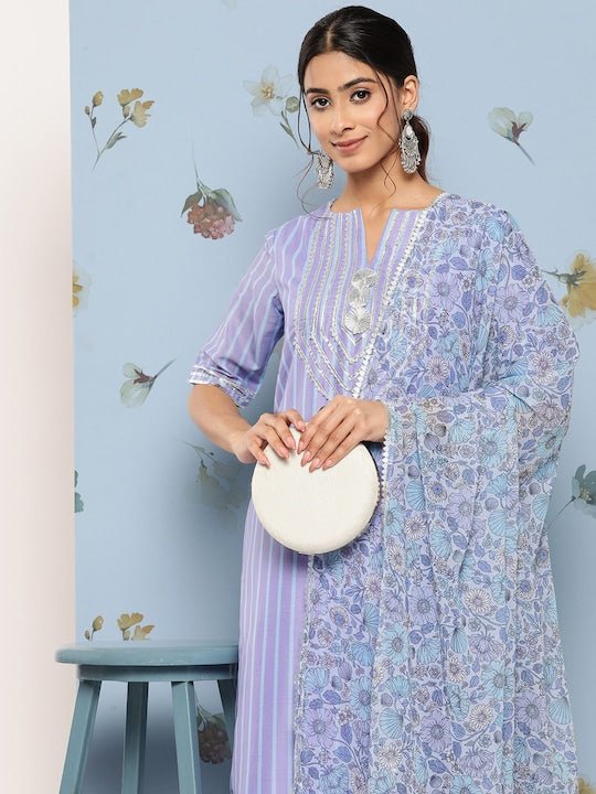 Yoke Design Regular Gotta Patti Kurta With Trousers & Dupatta - Inddus.com