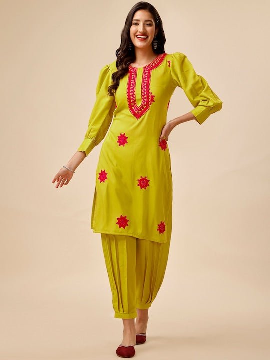 Yoke Design Regular Kurta with Dhoti Pants Inddus