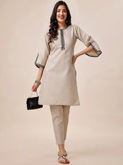 Yoke Design Thread Work Detailed Straight Kurta with Trousers - Inddus.com