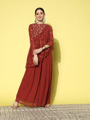 Zari Embroidered Georgette Top with Palazzos - Inddus.com