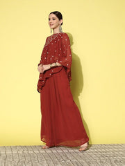 Zari Embroidered Georgette Top with Palazzos - Inddus.com