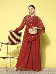 Zari Embroidered Georgette Top with Palazzos - Inddus.com